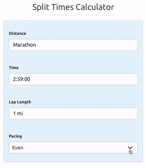 Running split calculator
