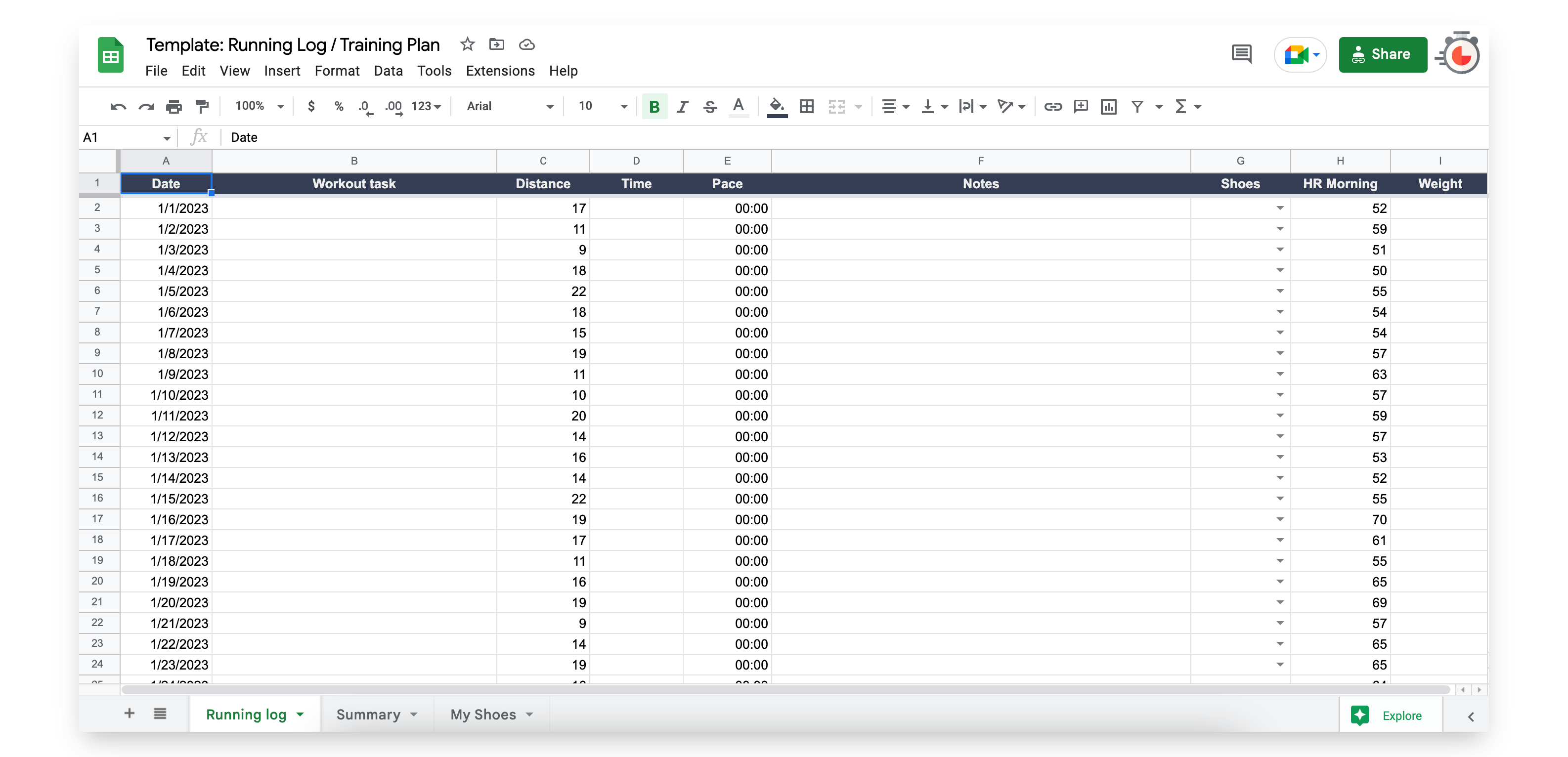 Running log google sheets